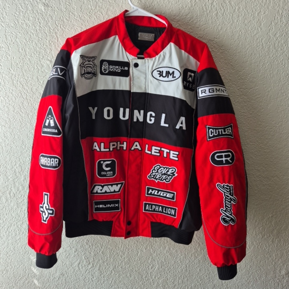 YoungLA Red and Black Puffer Coat Bold Design